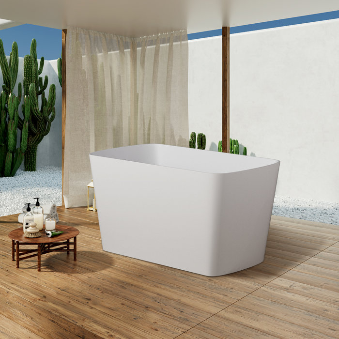 Mokleba 47" L x 27" W Freestanding Soaking Acrylic Bathtub with Seat